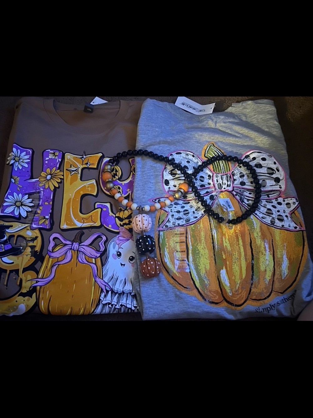 New Simply Southern Halloween Pumpkin Hey Boo Necklace Size XXL 2XL